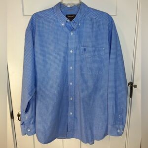 Ariat Men L Blue Geometric Western Button Down‎ Shirt Rodeo Ranch